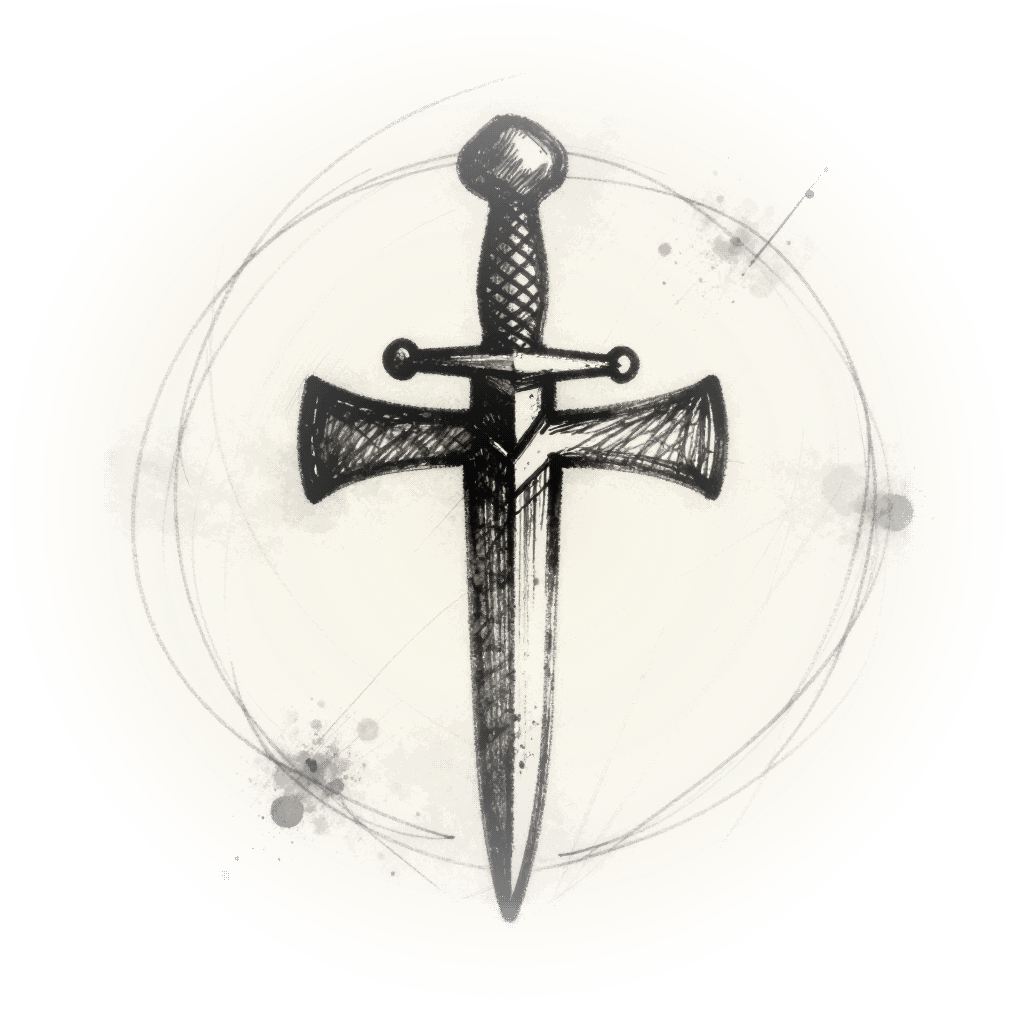 A hand-sketched dagger whose crossguard forms a cross